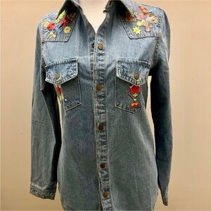 Free People Embroidered Denim Jacket with Floral Accents